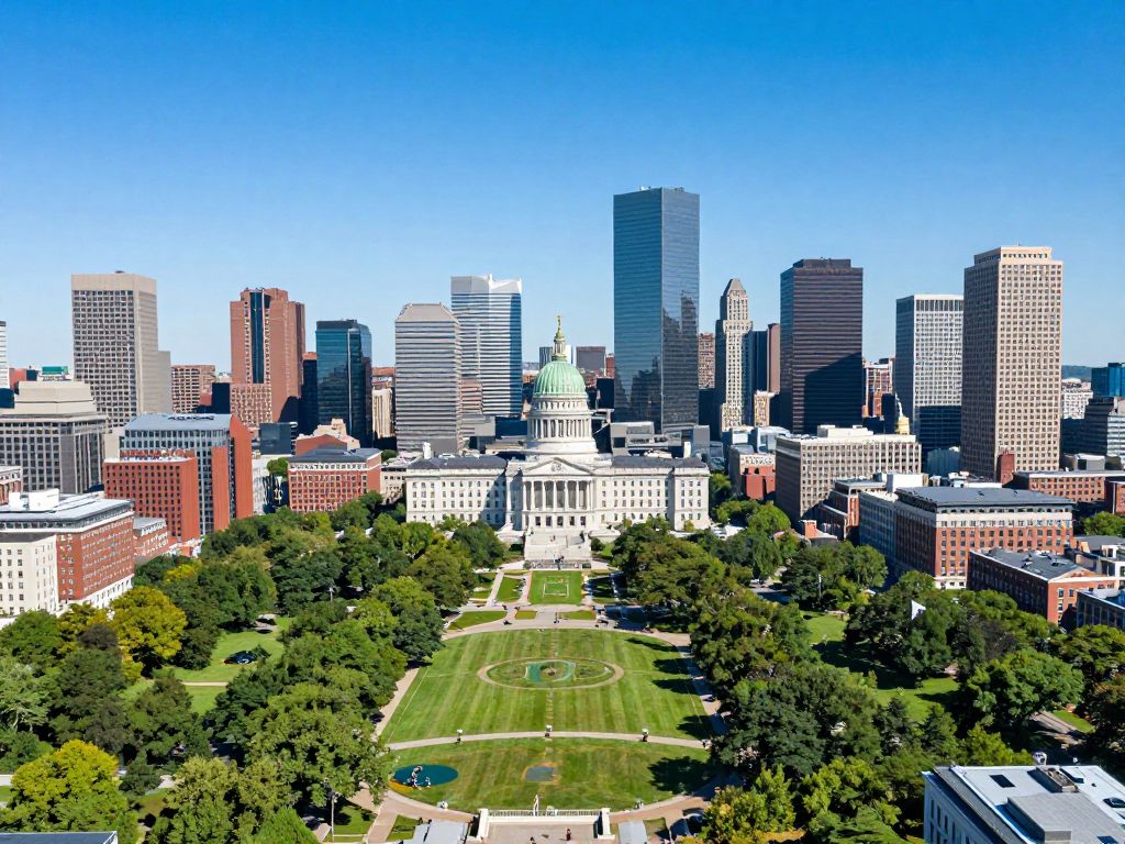Aerial view of Boston showcasing government buildings and parks