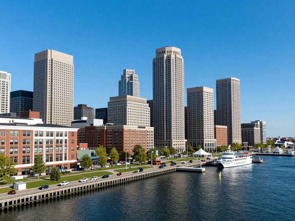 Boston coastline featuring economic development activities