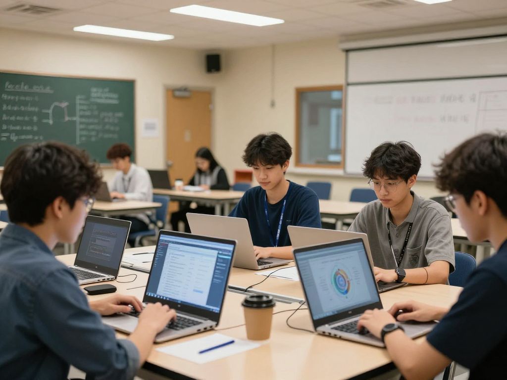 Students engaging with digital learning tools at Boston College.