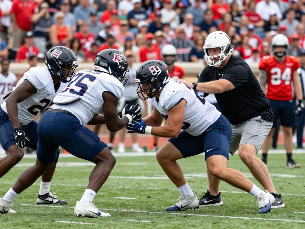 A lively scene of Boston College football players during practice on the field.