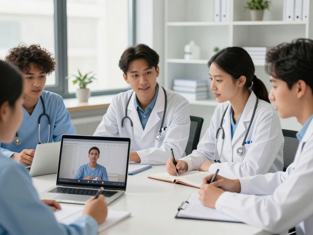 Students engaged in healthcare administration studies