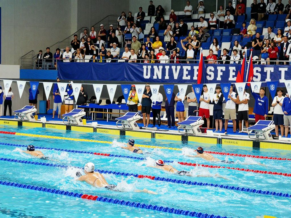 Boston College student-athletes competing in a swim meet
