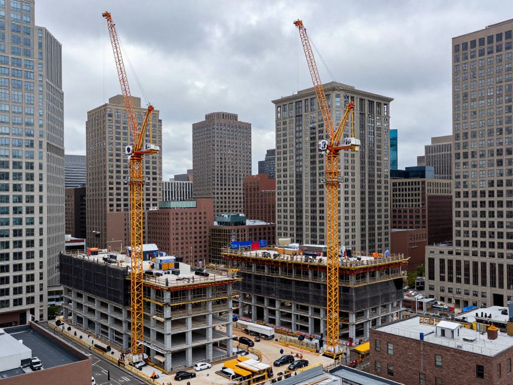 Construction activity in Boston with cranes