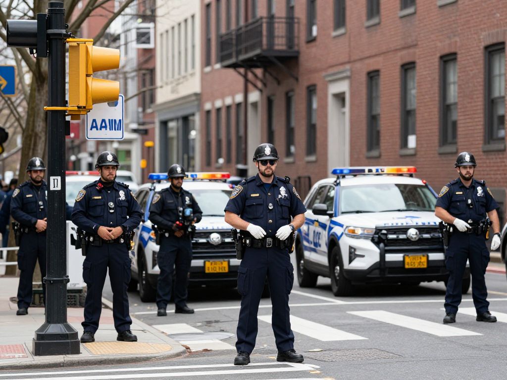 Police presence in Boston amidst urban streets.