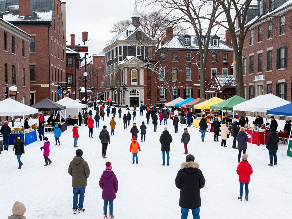 Families participating in various free events during winter in Boston.