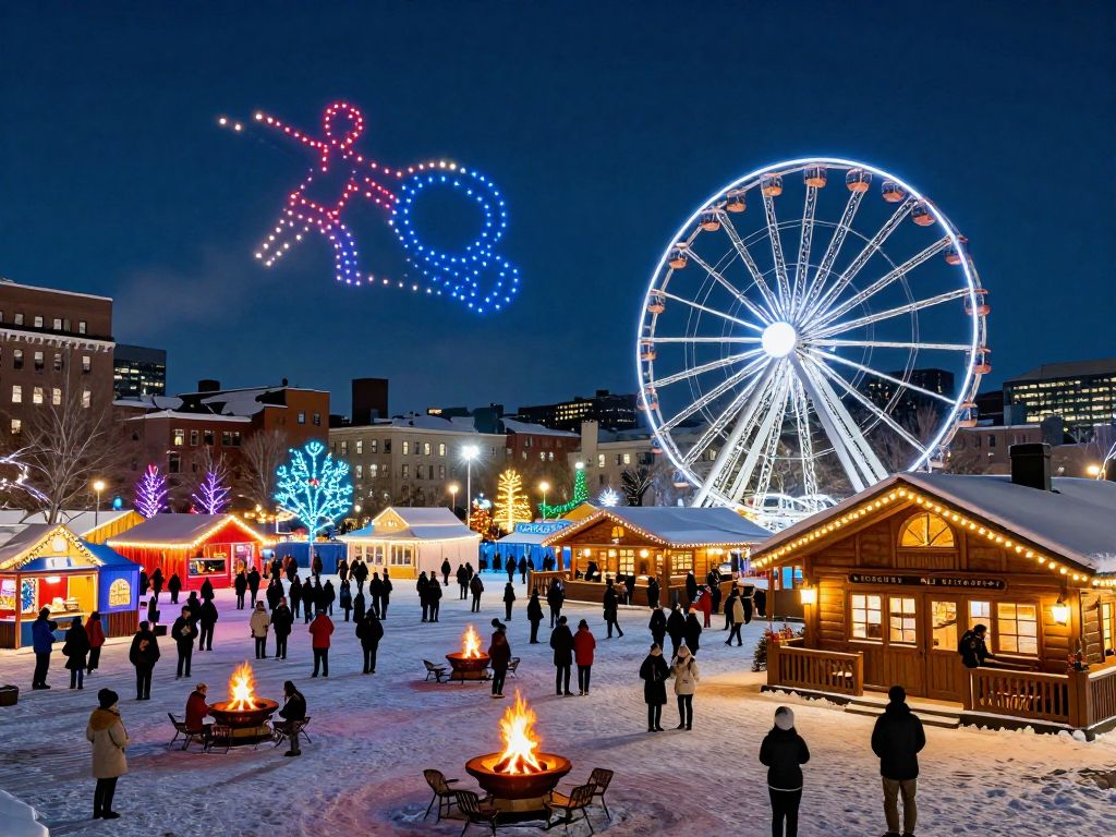 Boston Frostival showcasing winter events with drone shows and a Ferris Wheel