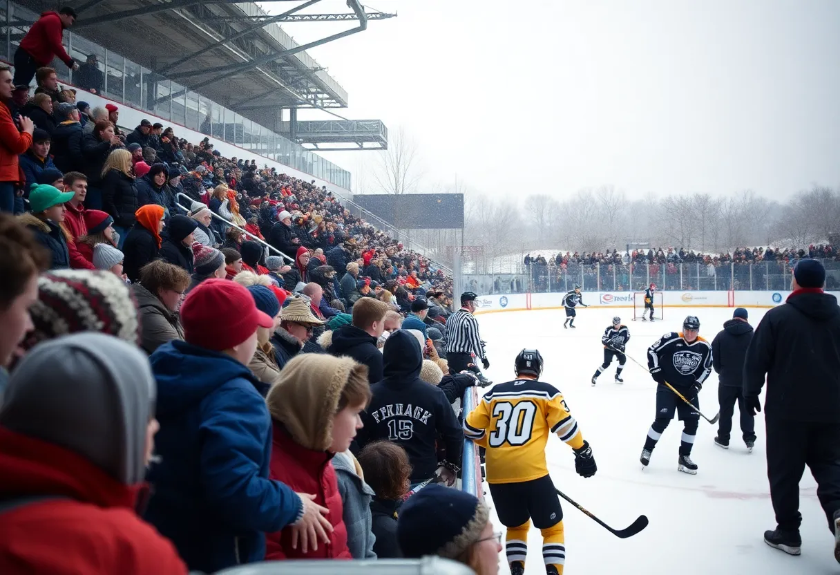 High school hockey players in action on the ice in Boston