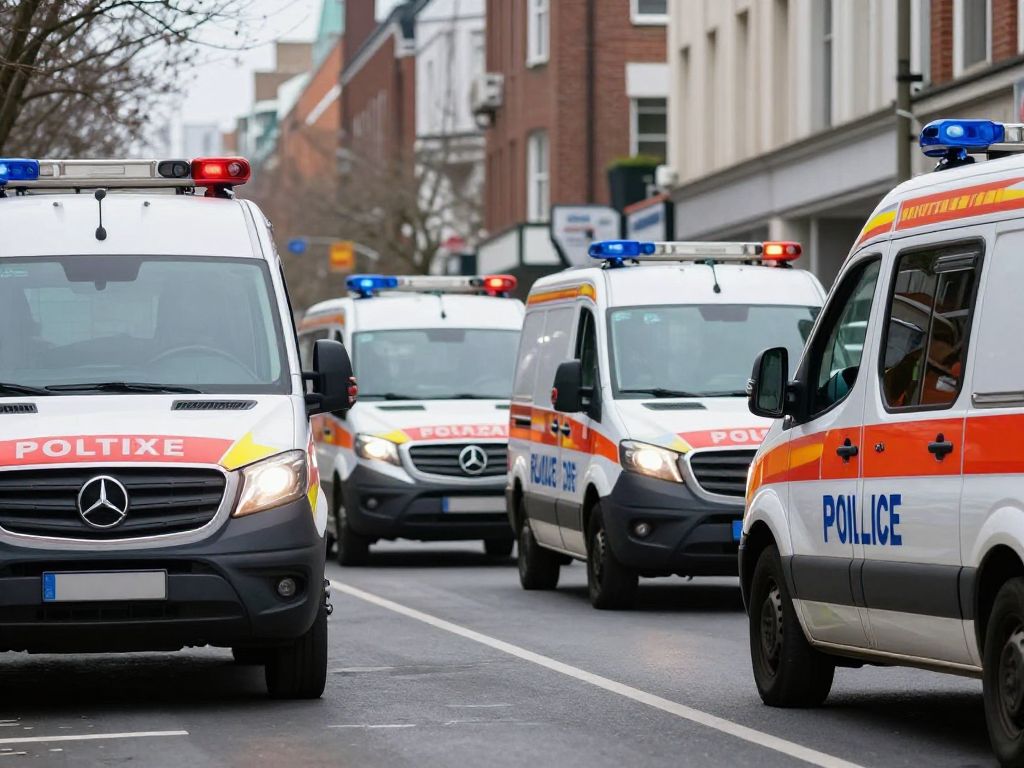 Emergency response vehicles at the scene of a Boston hit-and-run incident