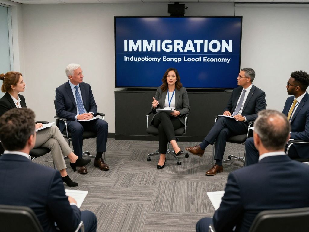 Boston business leaders at an immigration economic forum discussing local prosperity.