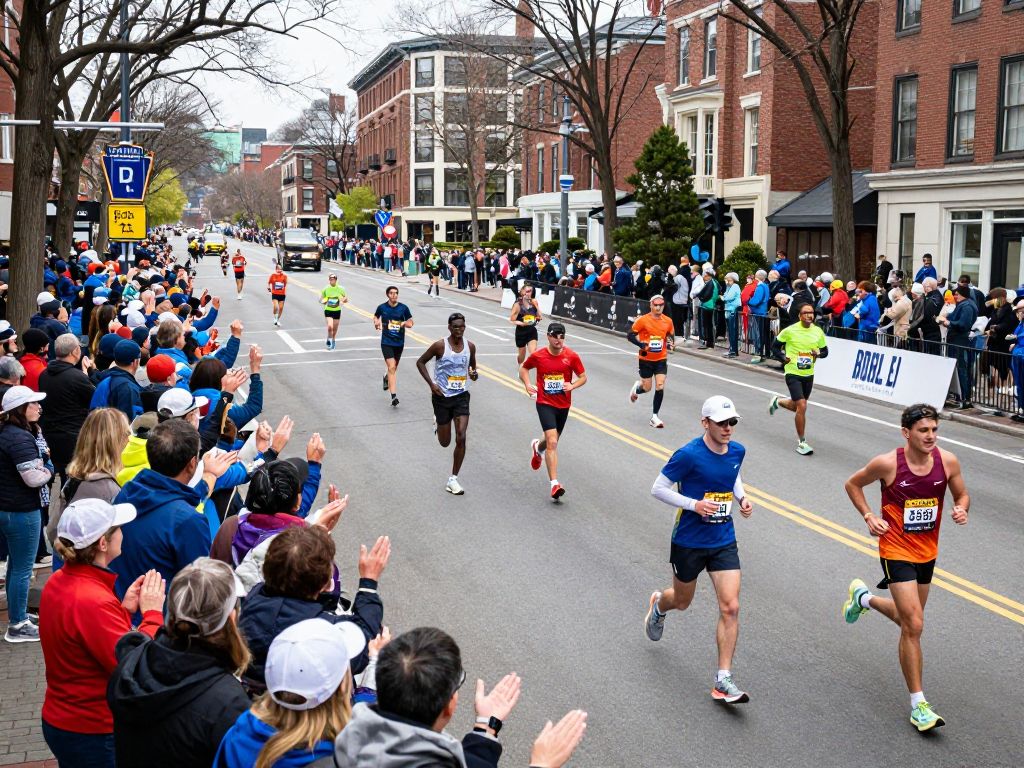 Runners participating in the Boston Marathon along the new route