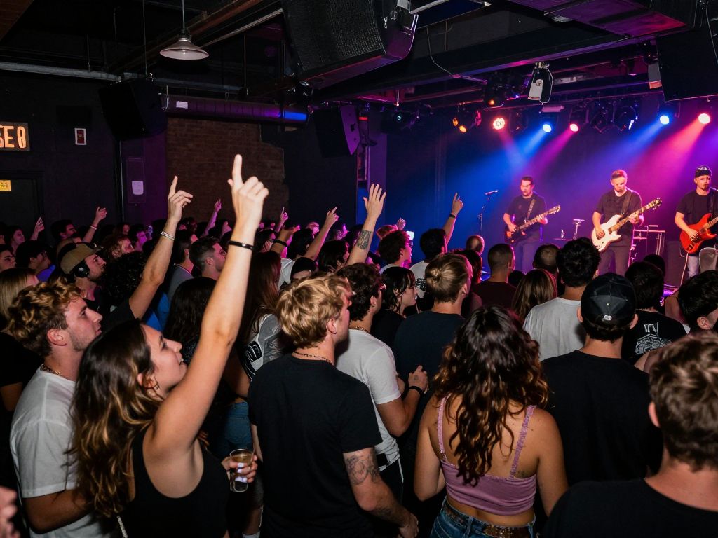 Crowd enjoying a live rock concert in Boston.