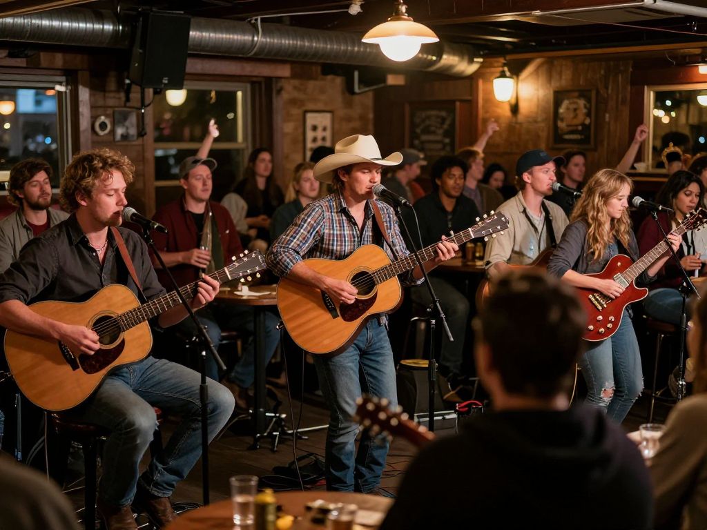Crowd enjoying a live music performance by local artists in Boston.