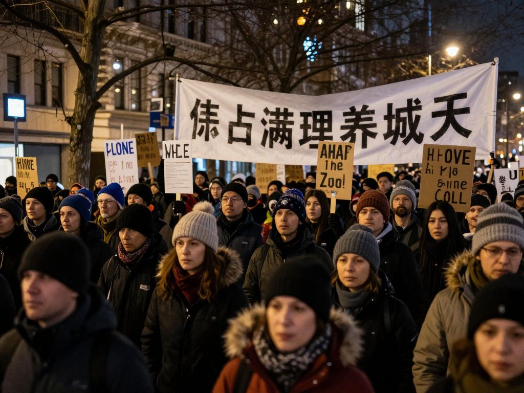 Protesters in downtown Boston demonstrating against federal immigration enforcement actions.