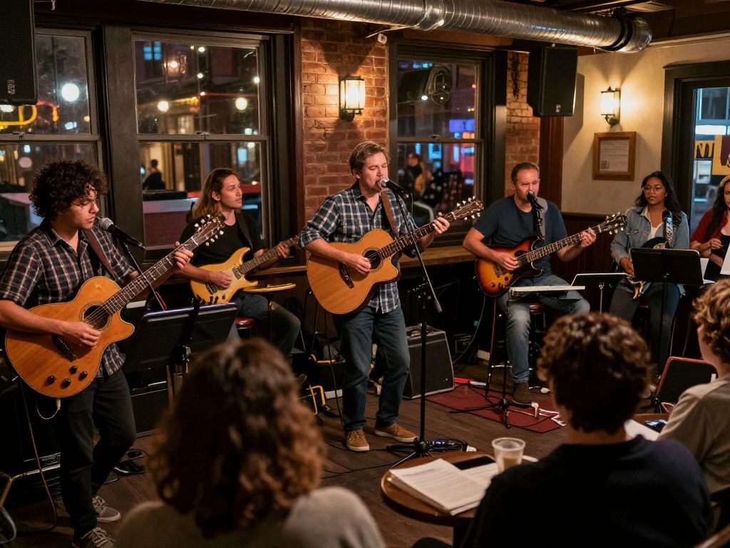 Musicians performing at the Boston Protest Music Teach-Out event.