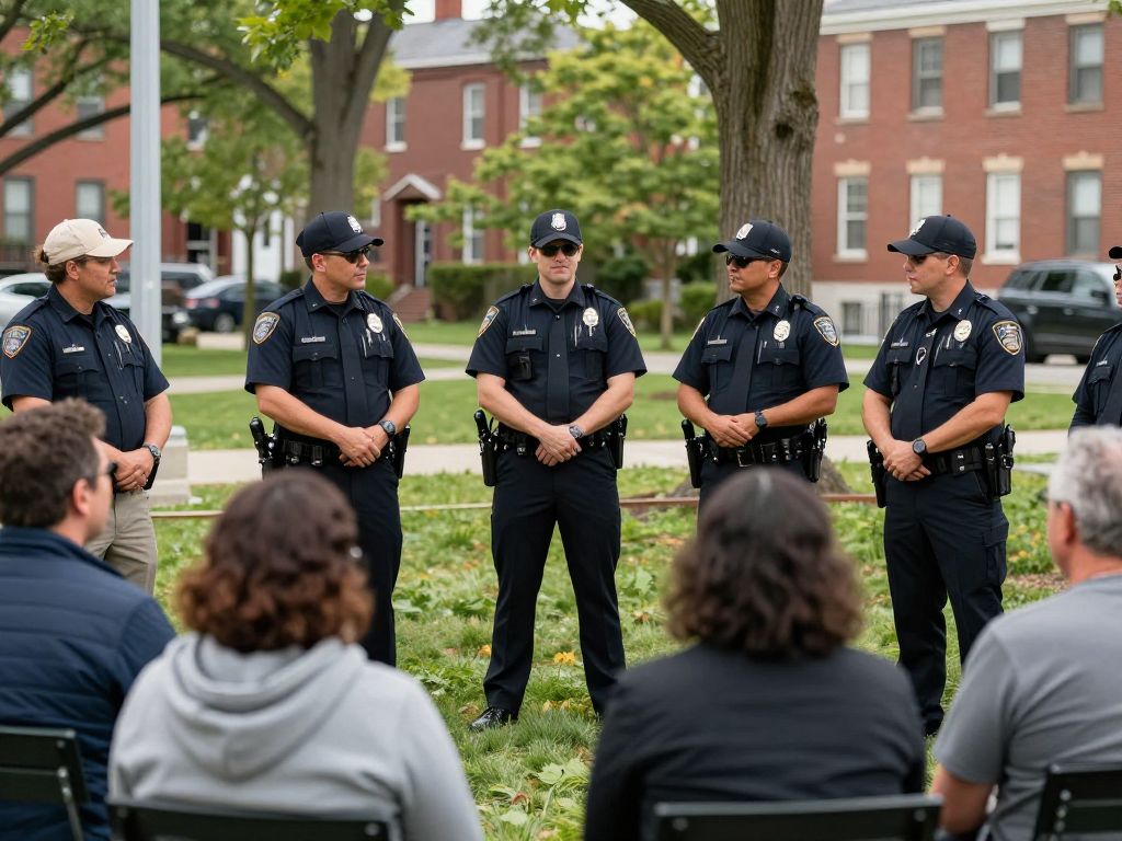 Police officers engaging with community members in Boston