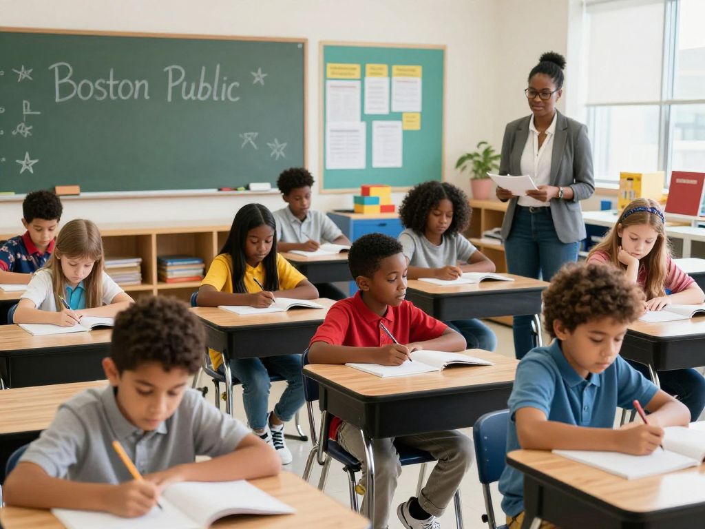 Diverse students participating in a classroom activity in Boston Public Schools.