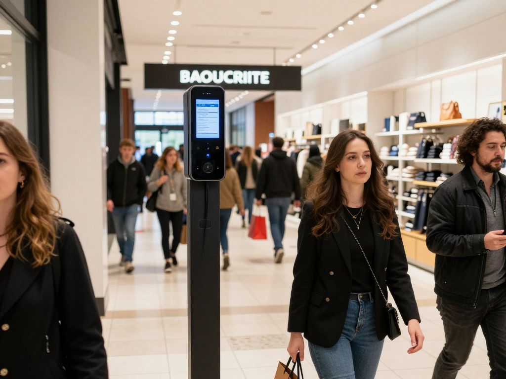 Shoppers in a Boston store with biometric security technology