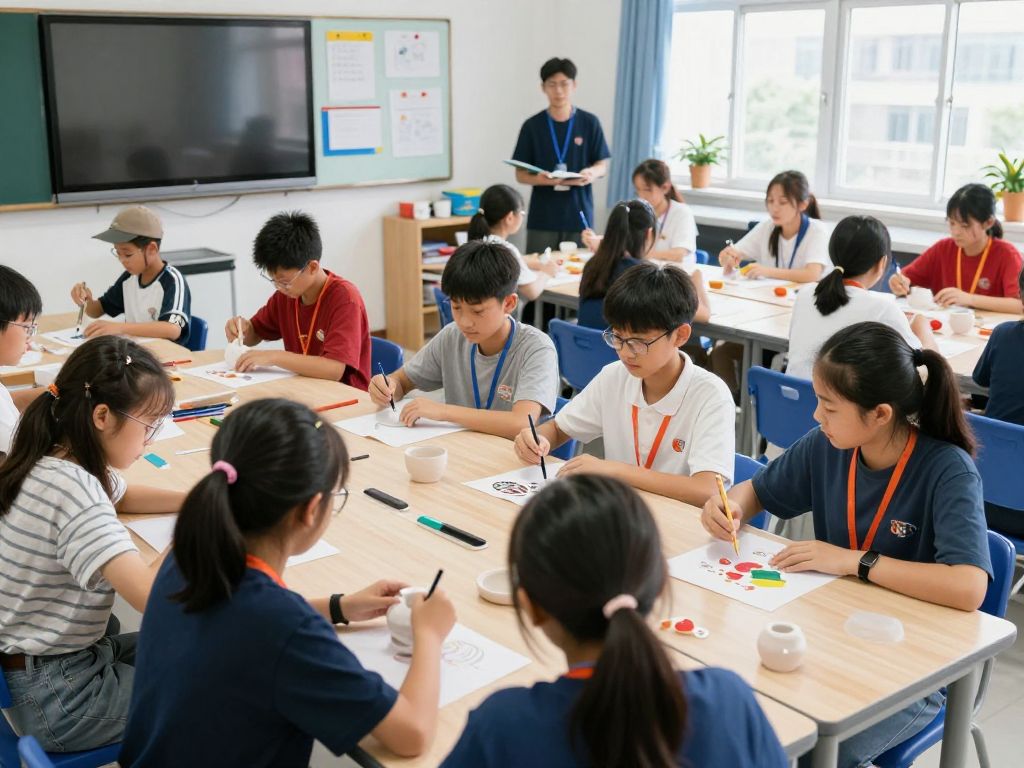 Students participating in elective courses in a lively classroom