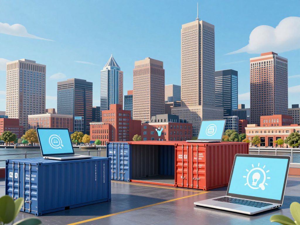 Boston cityscape with tech and startup themes