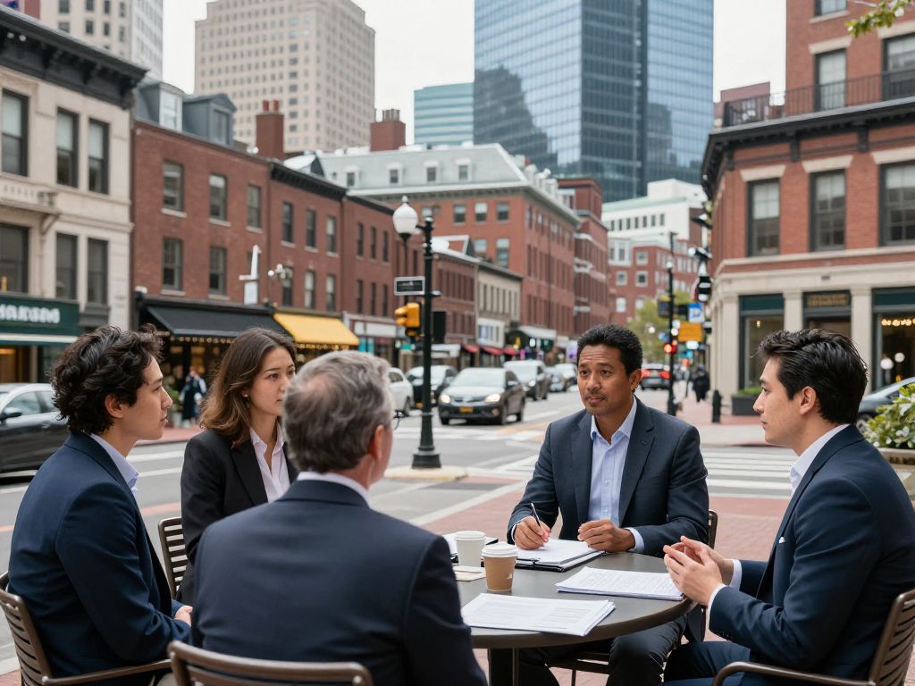 Boston skyline with local businesses representing economic growth discussions