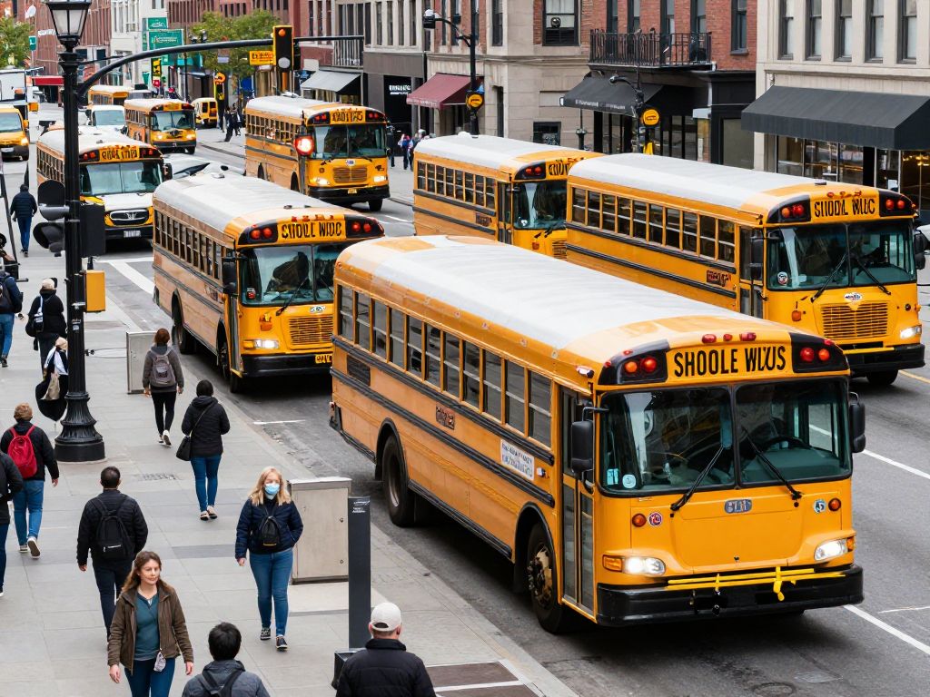 Boston public transportation with buses and commuters