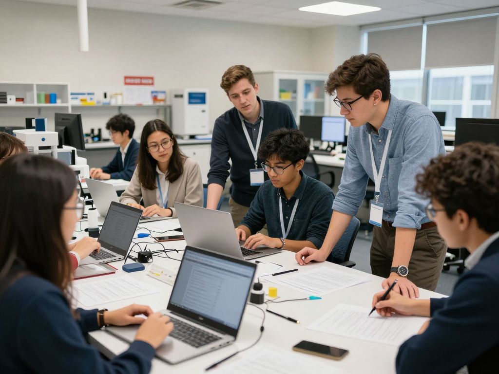Students and faculty collaborating on research projects at Boston University.