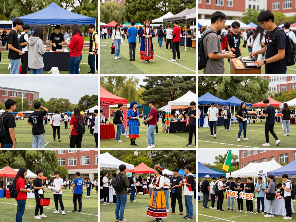 A collage of community events at Boston University with students engaging in various activities.