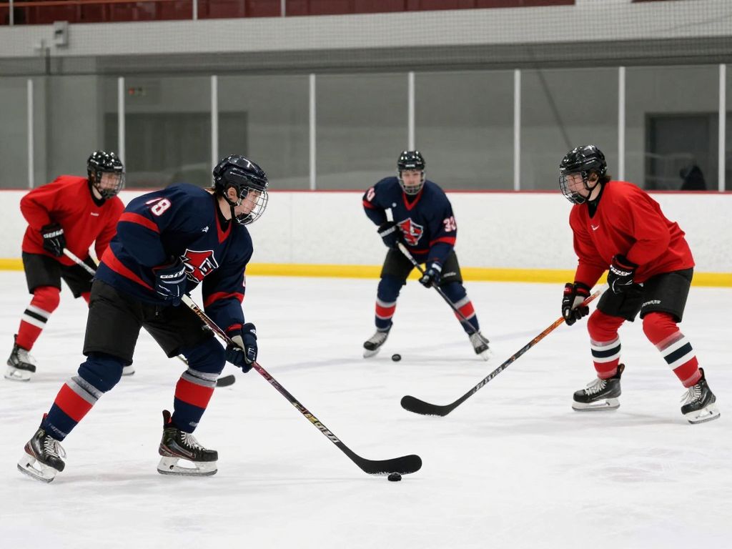 Boston University men's ice hockey team practicing on the ice