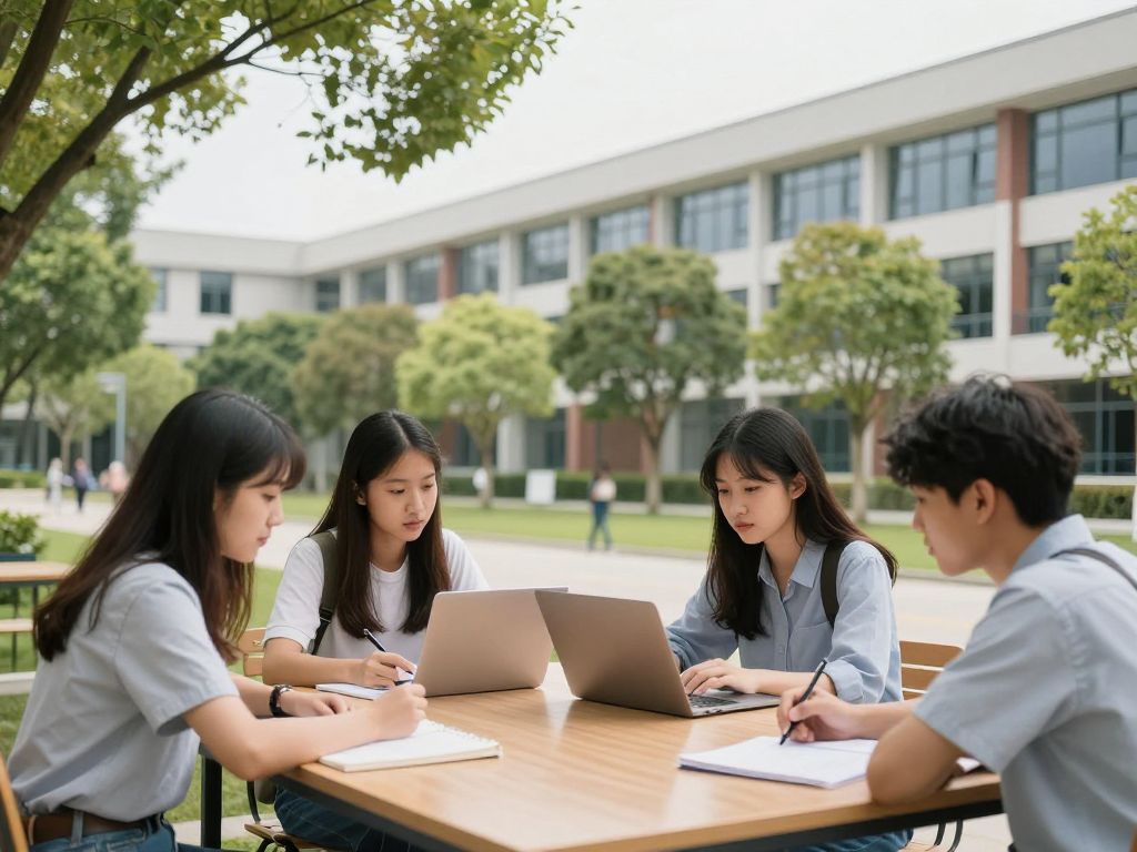 Boston University campus with students collaborating and learning together.