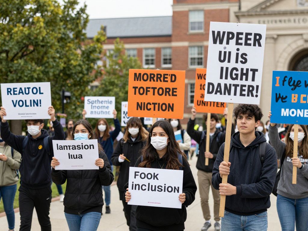Students protesting at Boston University campus advocating for inclusion and sanctuary policy.