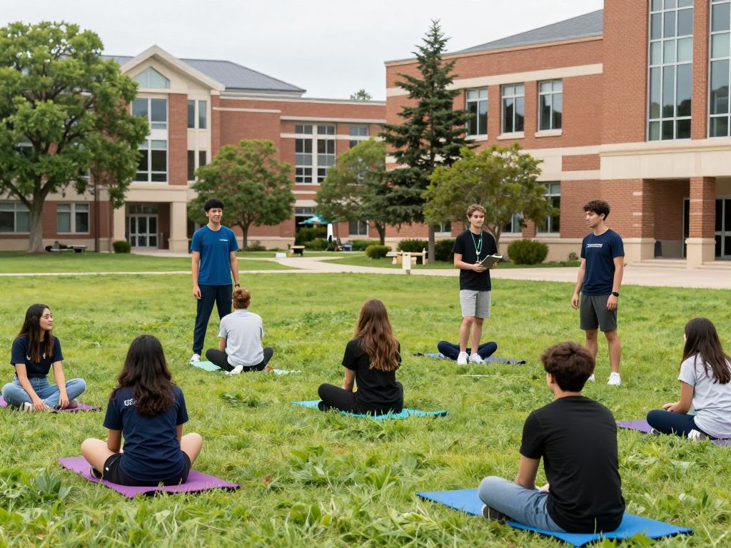 Diverse students participating in health and wellness activities on a university campus