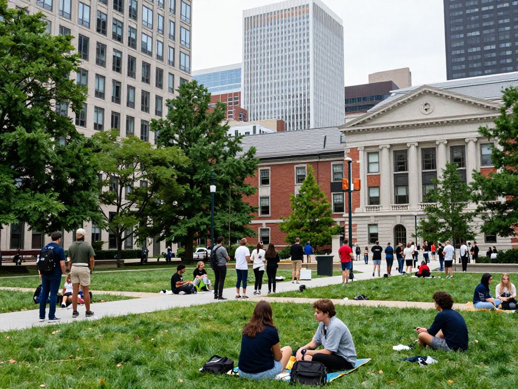 Students socializing outside around Boston University