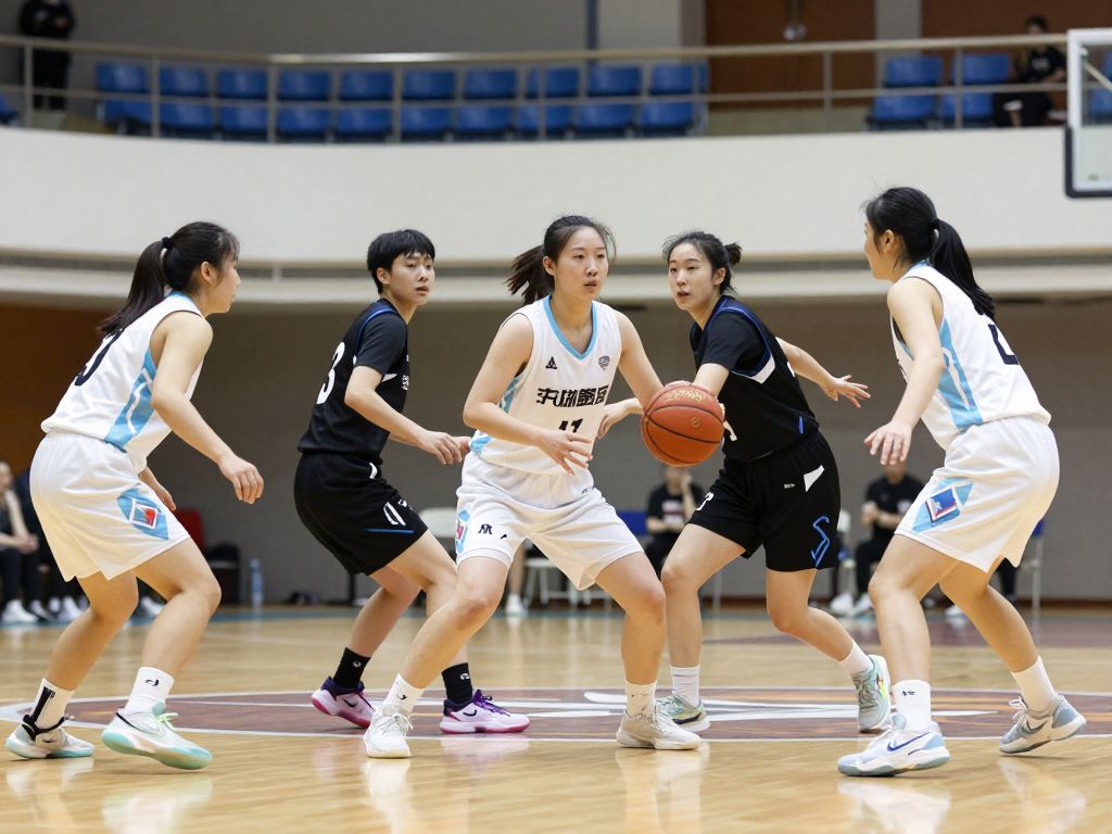 Boston University women's basketball players in action during a game.
