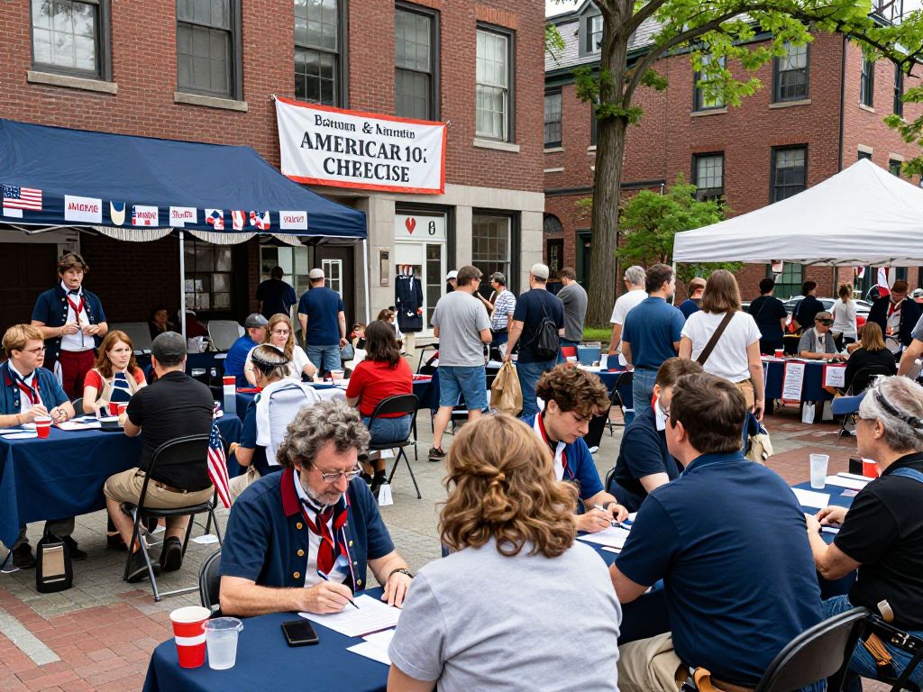 Community members celebrating Boston's 250th Revolutionary anniversary