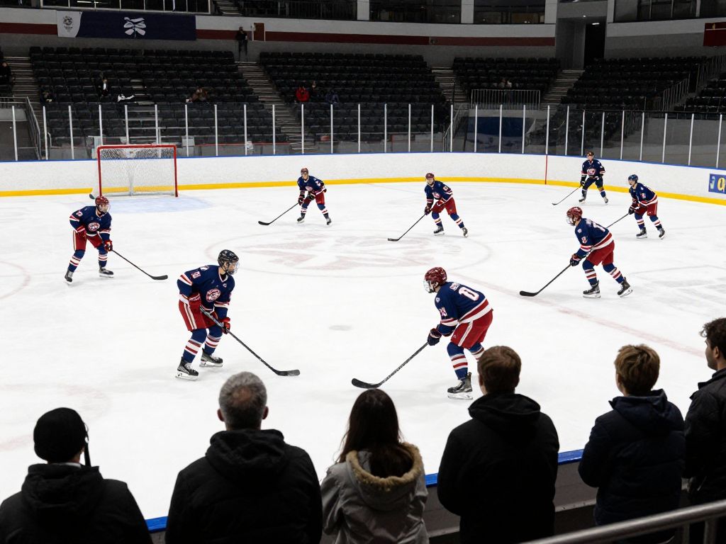 Boston Bruins alumni playing hockey at a university arena