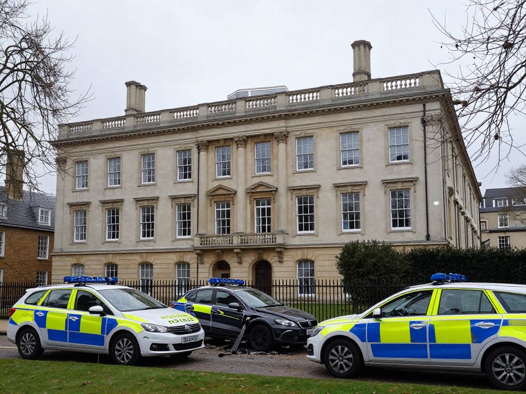 Scene of a car crash at a biotechnology building in Cambridge.