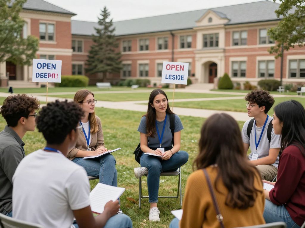 Students at a university discussing free speech on campus