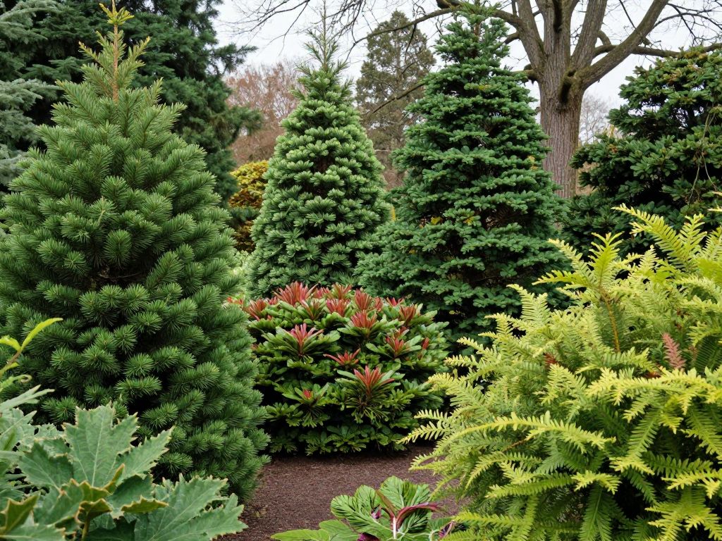 Diverse Chamaecyparis trees in Blithewold Arboretum