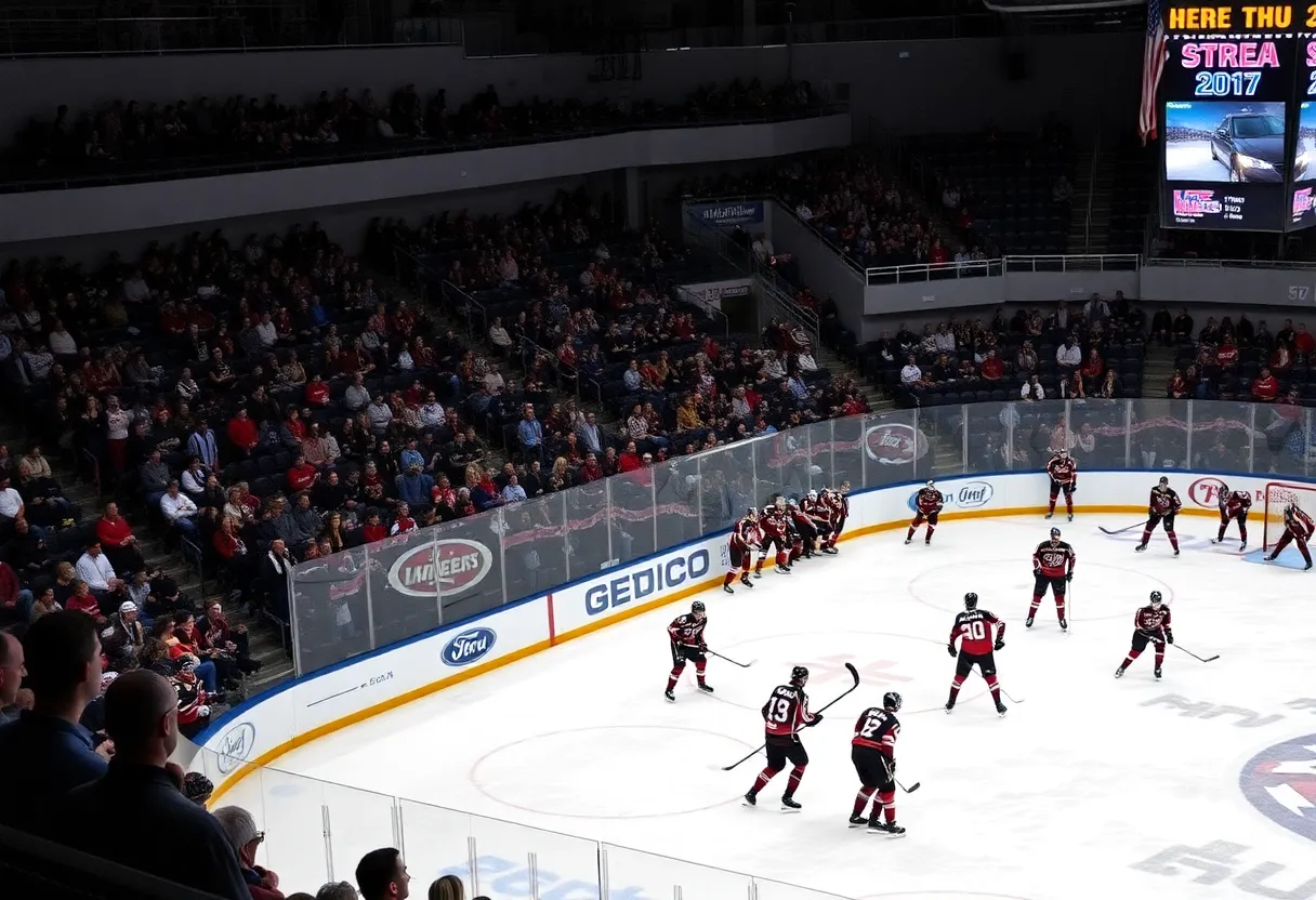 Cohasset-Hull and Boston Latin Academy high school hockey teams playing at Connell Rink