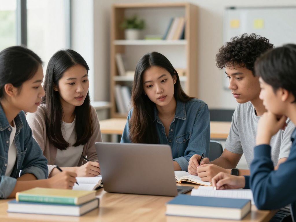 Diverse college students engaged in a discussion about three-year bachelor's degree programs