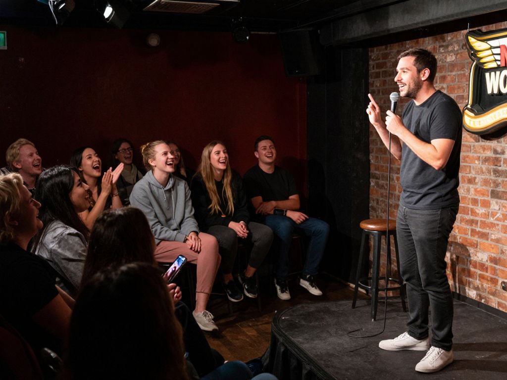 Audience enjoying a live comedy show at Nick's Comedy Stop in Boston