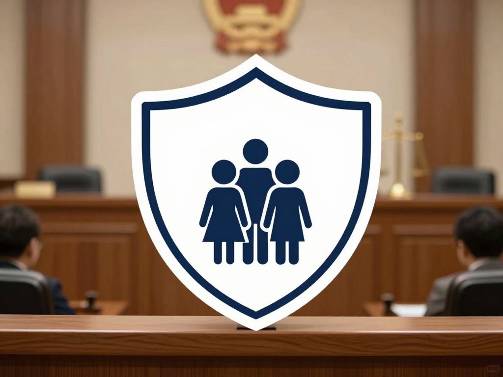 Symbolic representation of justice in a courtroom for child protection