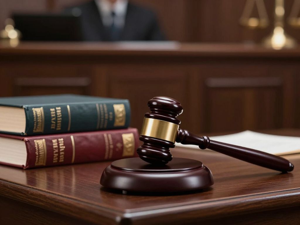 Courtroom scene symbolizing justice.