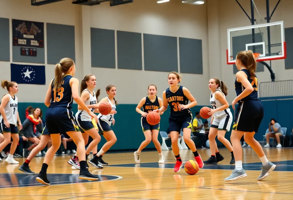 Girls playing basketball in Eastern Massachusetts during a tournament