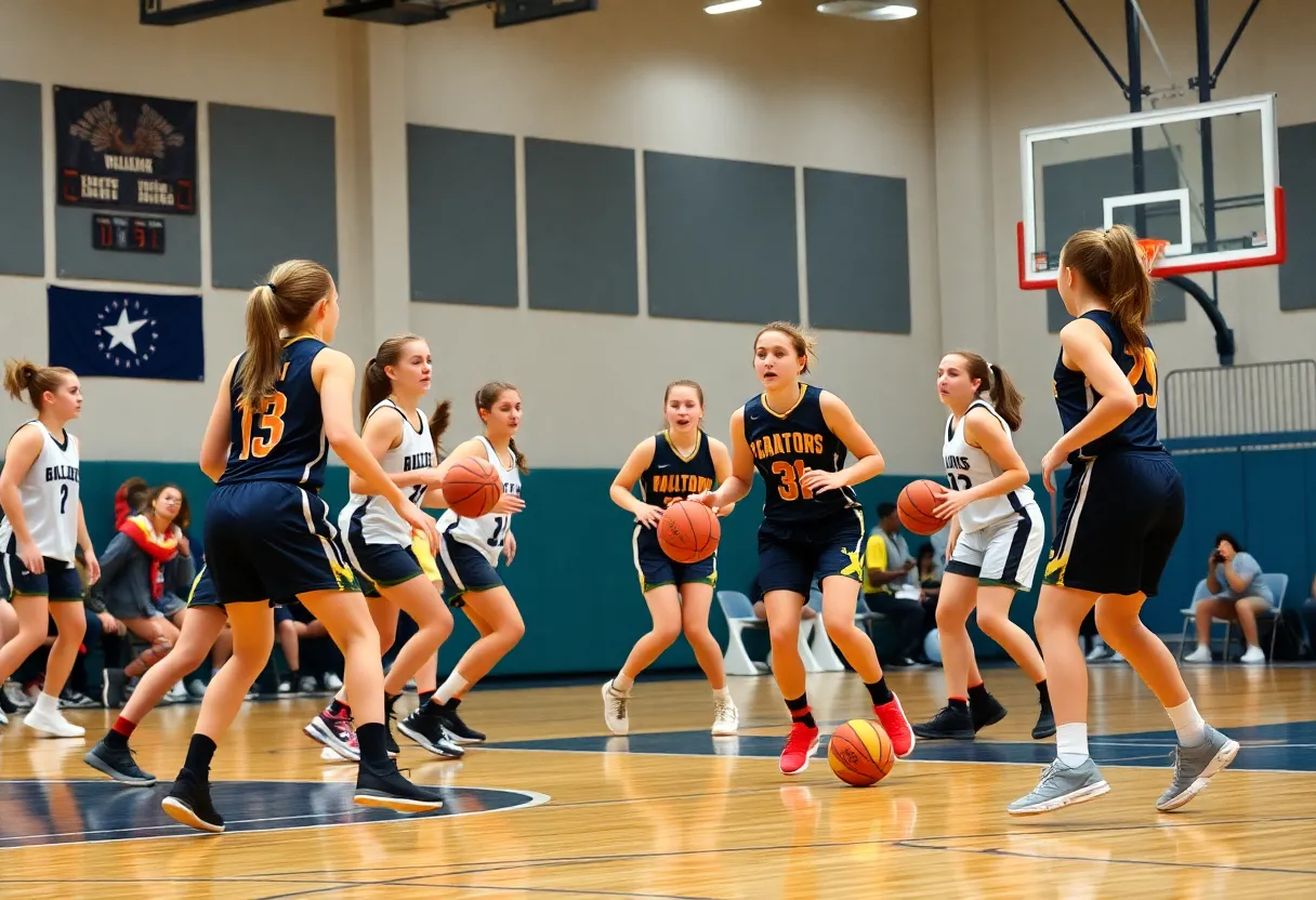 Girls playing basketball in Eastern Massachusetts during a tournament