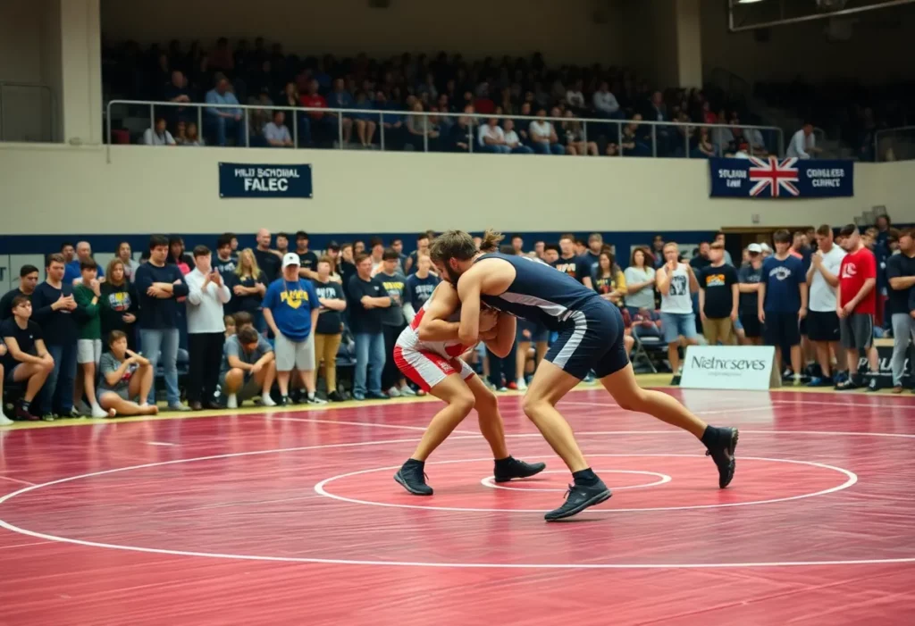 High school wrestlers competing during a tournament in Eastern Massachusetts