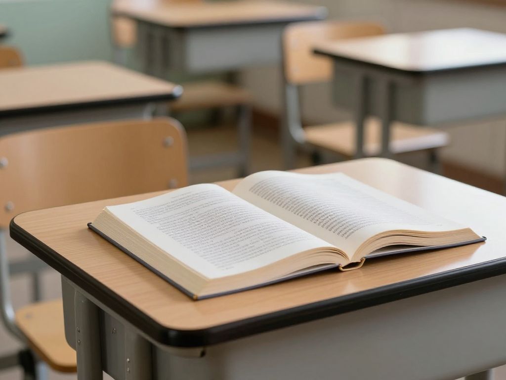 An empty classroom symbolizes loss in education.