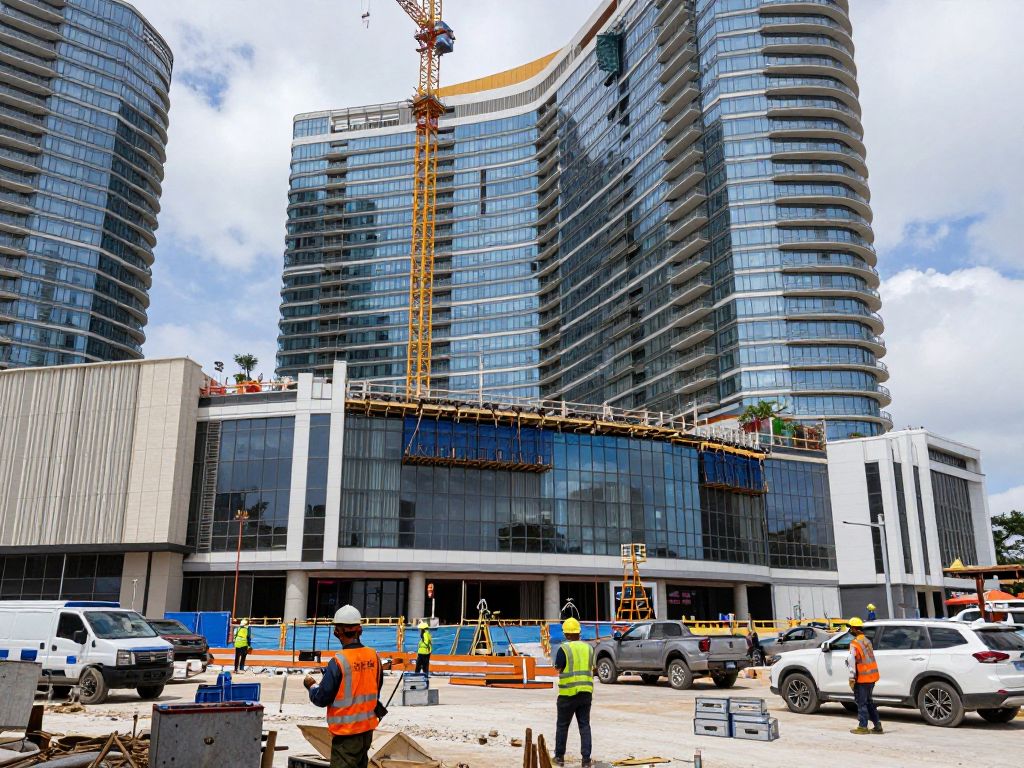 Construction site of Encore Boston Harbor hotel expansion in Everett