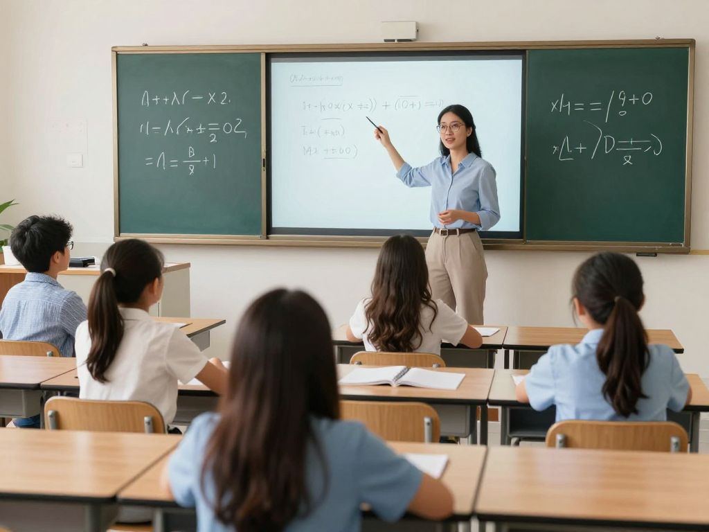 Students participating in a math class with a teacher.
