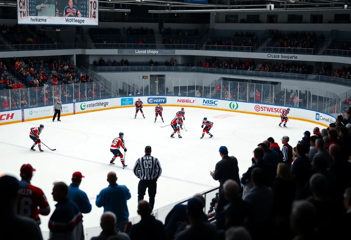 Essex Tech Hawks hockey team playing on the ice